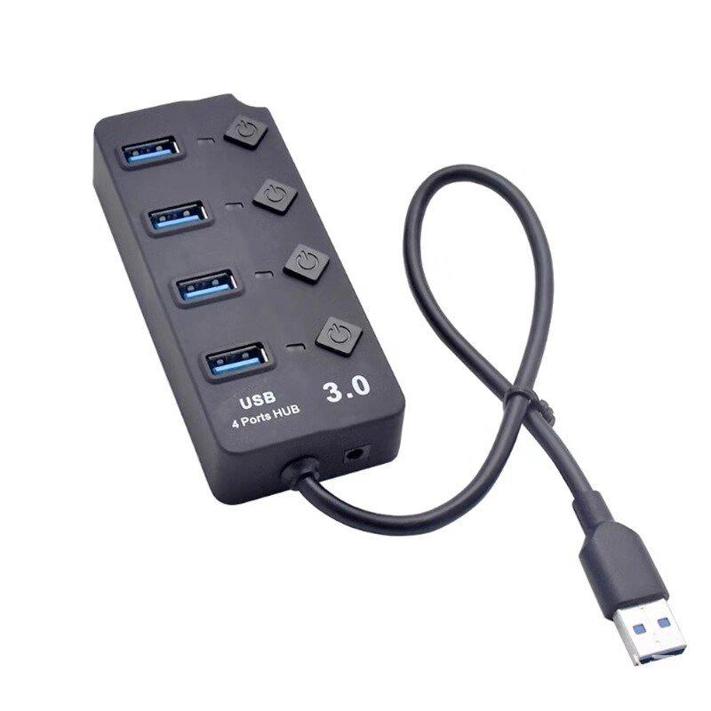 USB-хаб розгалужувач на 4 порти з кнопками на кожен порт 3.0