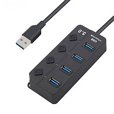 USB-хаб розгалужувач на 4 порти з кнопками на кожен порт 3.0, фото 4