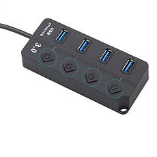 USB-хаб розгалужувач на 4 порти з кнопками на кожен порт 3.0, фото 3