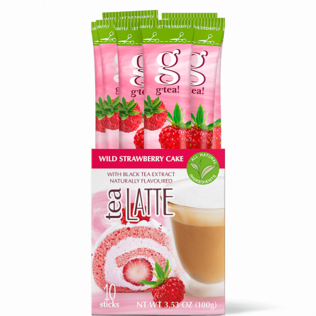 Чорний чай лате g'tea! Wild Strawberry Cake з ароматом земляничного бісквіту 10 стіків, фото 1
