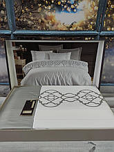 Комплект постільної білизни сатин люкс з вишивкою євро Dantela Vita Victoria gri