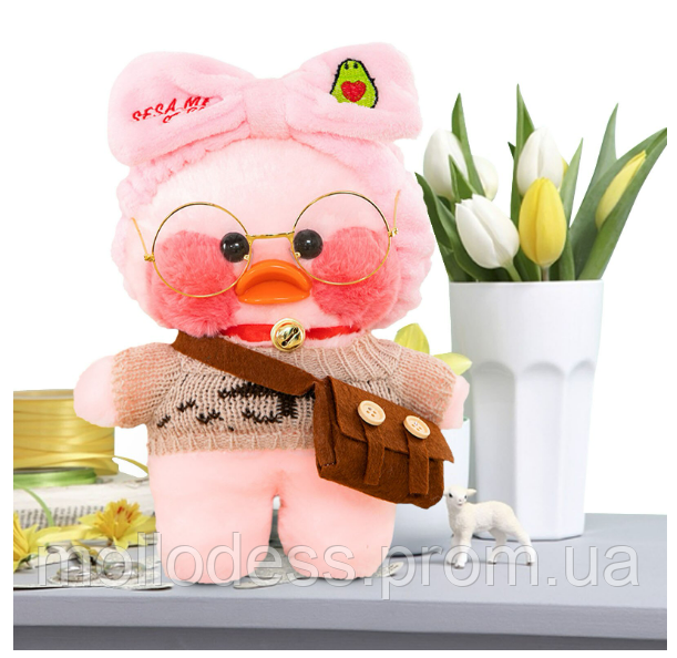 Мягкая игрушка Huada Toys уточка в очках Lalafanfan 35 см, плюшевая утка в одежде Cafe mimi duck Лалафанфан - фото 4 - id-p1815918105