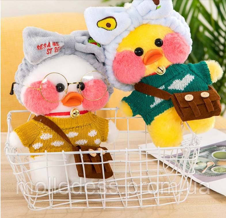 Мягкая игрушка Huada Toys уточка в очках Lalafanfan 35 см, плюшевая утка в одежде Cafe mimi duck Лалафанфан - фото 8 - id-p1815918105