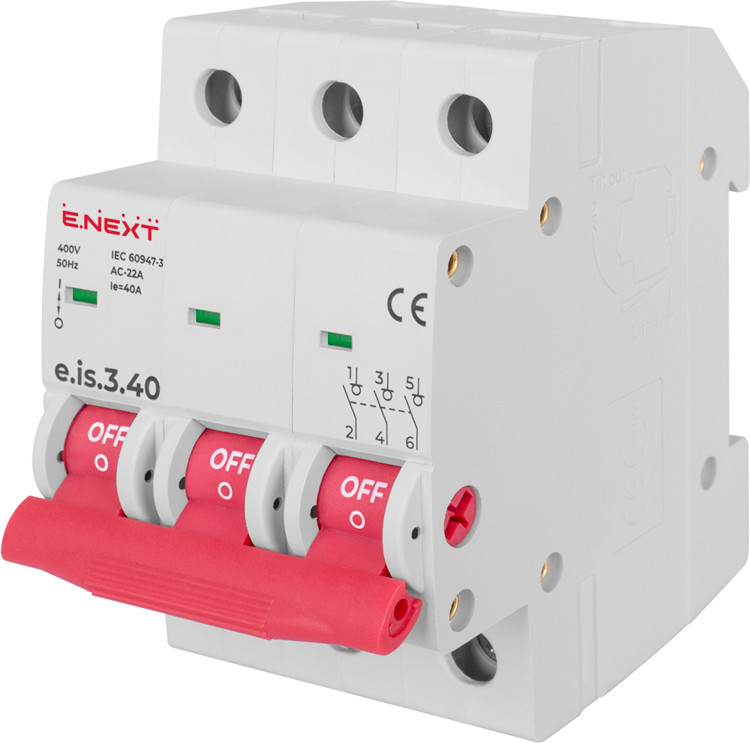 Вимикач навантаження E.NEXT e.is.3.40, 3п, 40А для DIN-рейки, 10000 циклів