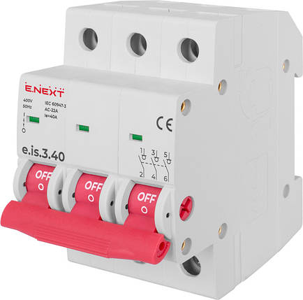 Вимикач навантаження E.NEXT e.is.3.40, 3п, 40А для DIN-рейки, 10000 циклів, фото 1