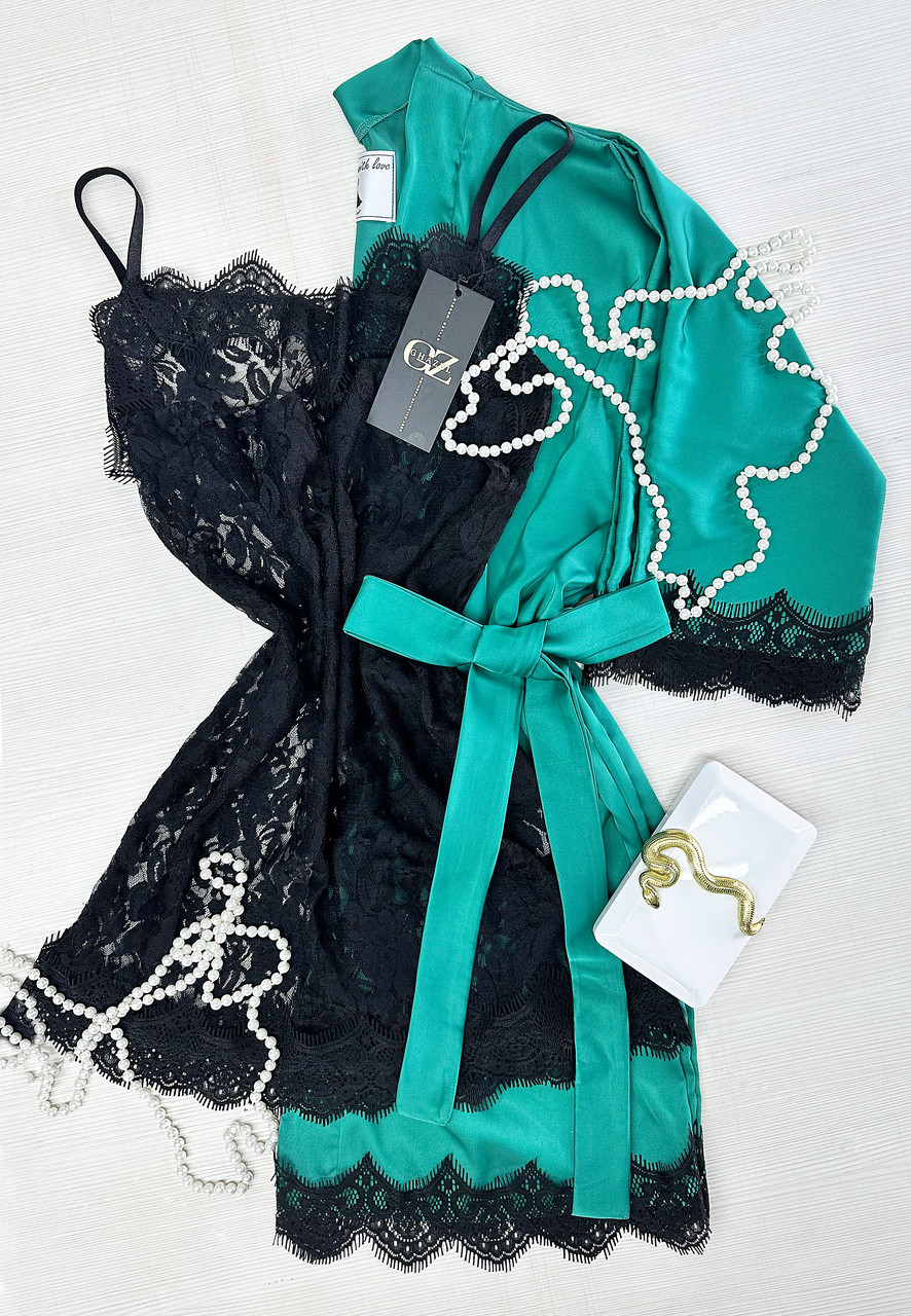 Шовковий домашній комплект пеньюар та халат шовк Сінді трійка, фото 1