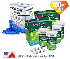Для On call extra тест смужки 100шт і 100 ланцет on call extra для Глюкометр On call extra Термін 10.2026 р.