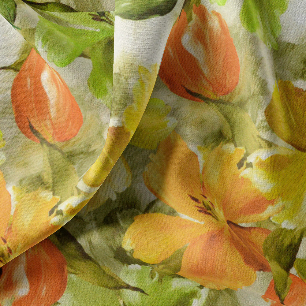Тканина портьєрна з малюнком Тюльпан V-06A салат оранж квітковий, фото 1