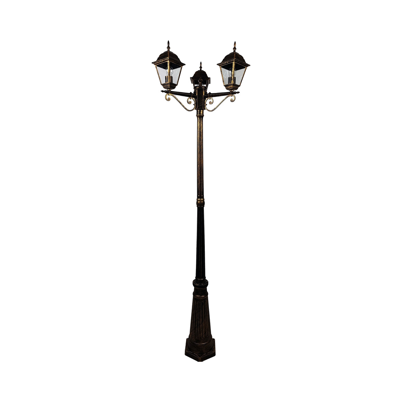 Вуличний ліхтарний стовп під бронзу 3 скляні плафони 210х70 см