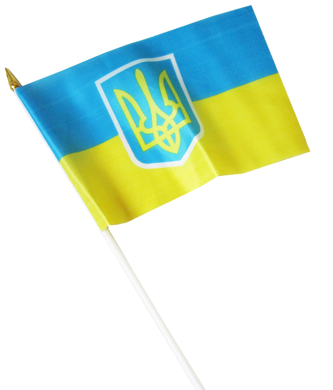 Український флажок настільний із гербом без присоски 13,5х21см