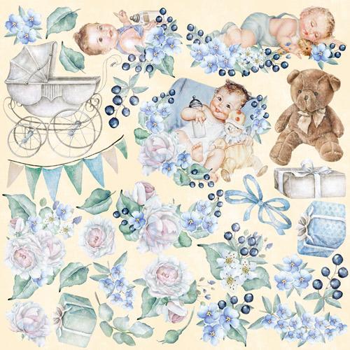 Аркуш із картинками для вирізування Shabby Baby Boy 20х20 см