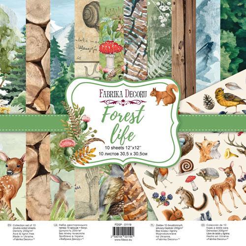 Набір двосторонньої скраппапери Forest life 30,5x30,5 см, 10 аркушів