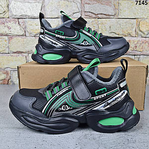 Кросівки підліткові для хлопчика Y.Top, кросівки на пінковій підошві Чорні із зеленим