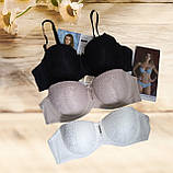 Бюстгальтер жіночий мереживний бежевий балконет просиліконений Push-Up Розмір 75B 80B 85B, фото 4