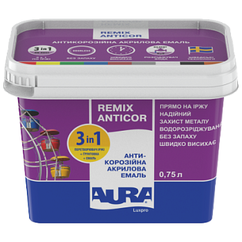Акрилова Емаль 3в1 Aura Luxpro Remix Anticor (RAL 9011 чорна) 0,75л (41274)