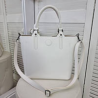 Елегантна жіноча сумка містка класична стильна біла екошкіра