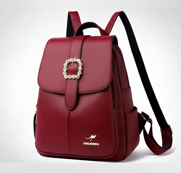 Рюкзак жіночий шкіряний Hefan Daishu Backpack Чорний Бордовий, фото 1