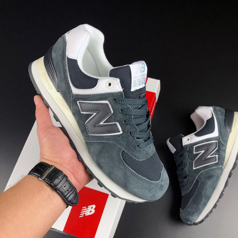Жіночі кросівки New Balance 574 сіточка замшеві повсякденні для бігу сірі білі бежеві