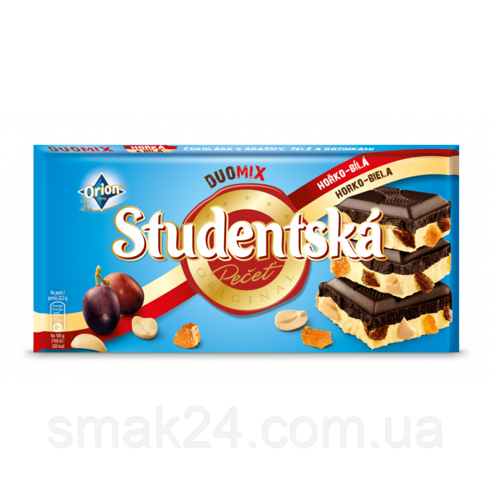 Шоколад черно-белый Studentska с изюмом и арахисом Чехия 180г - фото 2 - id-p309381988