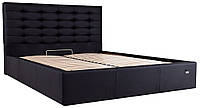 Красивая дизайнерская кровать подиум чёрная на ламелях с высоким мягким изголовьем Ерика / Bed Erica Richman