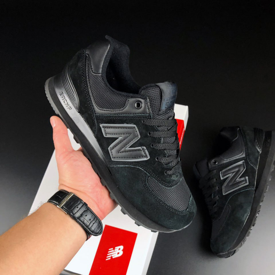 Жіночі кросівки New Balance 574 сіточка замшеві спортивні повсякденні чорні