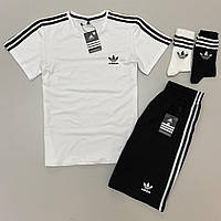 Мужской спортивный костюм Adidas летний комплект адидас шорты + футболка + носки в подарок белый