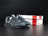 Жіночі кросівки New Balance 574 сіточка замшеві молодіжні повсякденні сірі чорні, фото 3