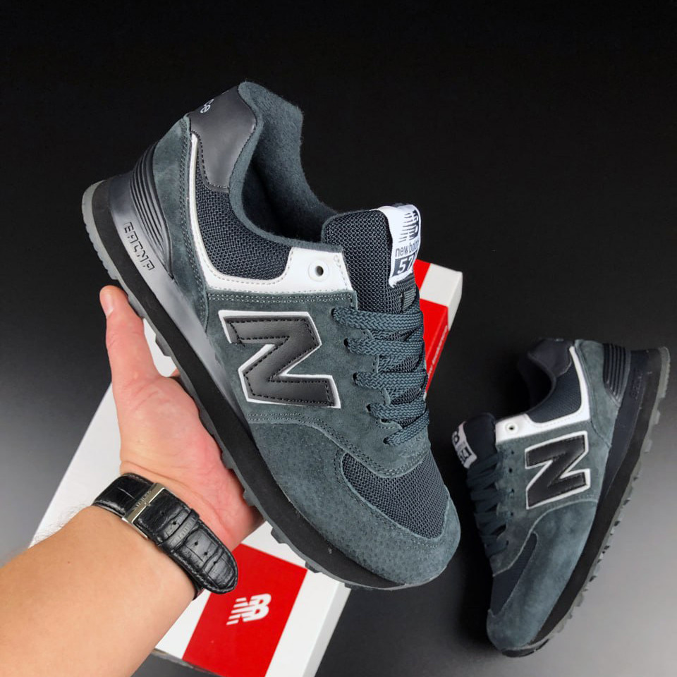 Жіночі кросівки New Balance 574 сіточка замшеві молодіжні повсякденні сірі чорні