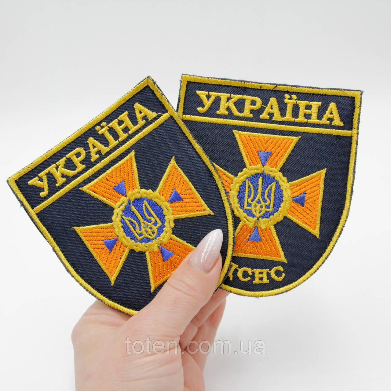 Вишитий шеврон ДСНС України, нашивка-патч Тризуб ДСНС, шеврон чорний 9,5см*8см