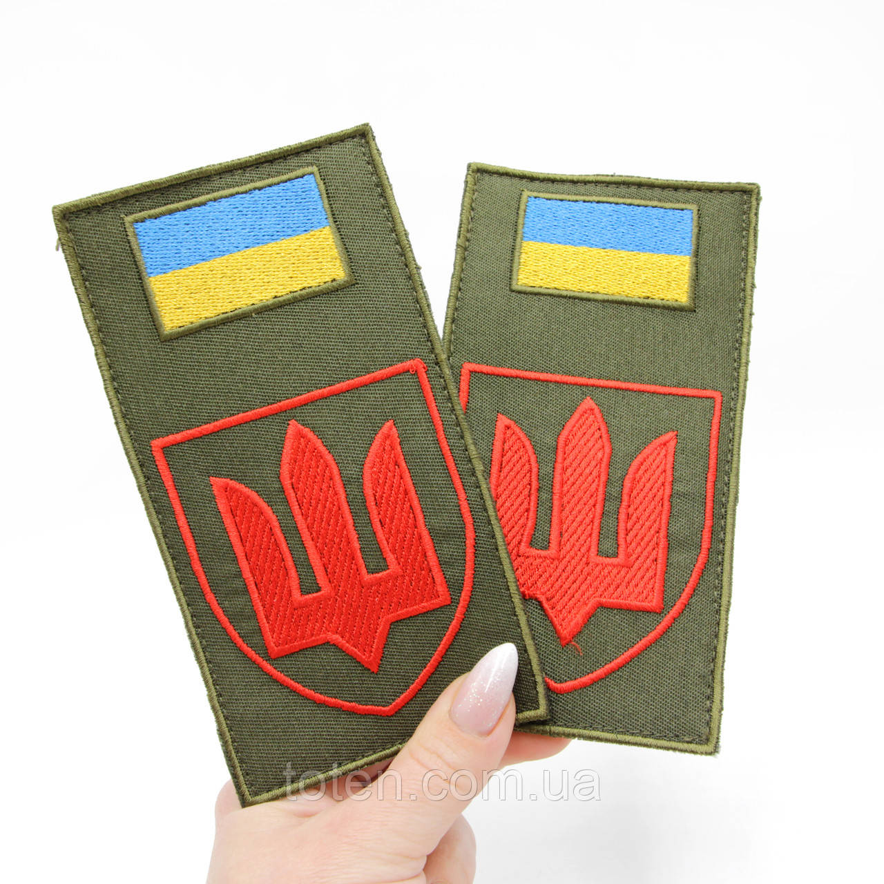 Шеврон-заглушка ППО, нашивка-патч прапор олива, червоний Тризуб ЗСУ, заглушка шеврон вишитий