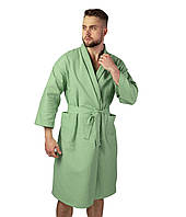Вафельный халат Luxyart Кимоно размер (50-52) L 100% хлопок светлая мята (LS-976)