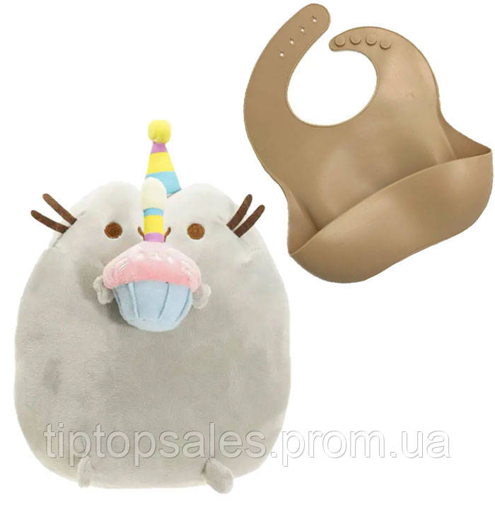 Мягкая Игрушка Кот C Кексом ST Пушин Кэт 18 Х 15 См Серый и Слюнявчик ...