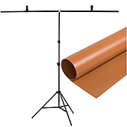 Набір ПВХ Фон 100×200 см Коричневий + Т-подібна стійка для фону
