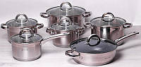 Набор кухонной посуды 4 кастрюли ковш и сотейник с крышками Kamille Mystery 12 предметов посуда для готовки