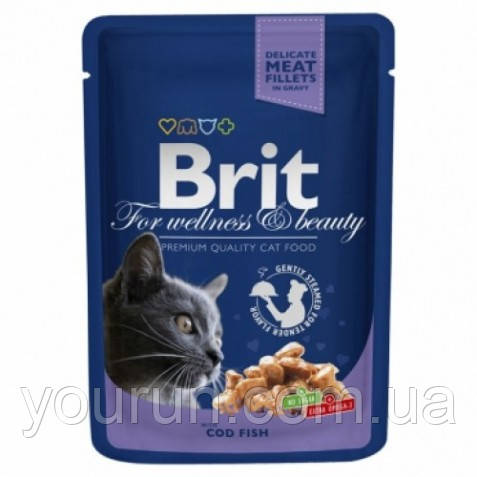 Brit Premium Cat Pouch з тріскою для кішок 100гр, фото 1