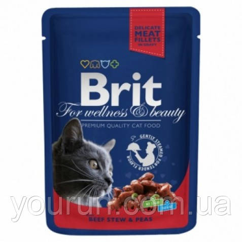 Brit Premium Cat Pouch з тушкованою яловичиною і горошком 100гр