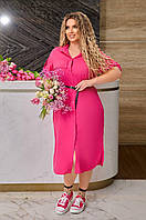 Малиновое универсальное платье-рубашка с поясом батал с 50 по 62 размер