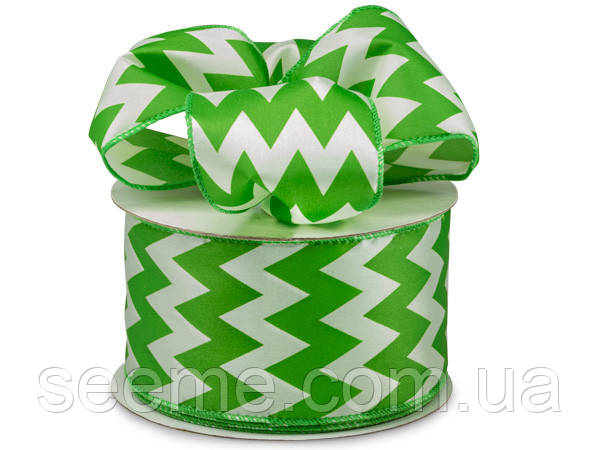 Стрічка сатинова "Шеврон" з жорсткими краями, ширина 6,5 см., колір зелений, фото 1