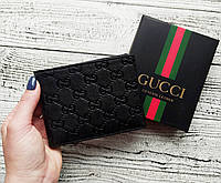 Мужской кожаный кошелек GUUGI, черное мужское портмоне GUUGI из нат.кожи, мужской брендовый кошелек Гуччи
