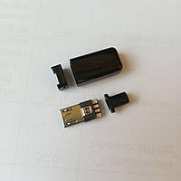 Штекер micro USB 5pin, под шнур, бакелит, чёрный