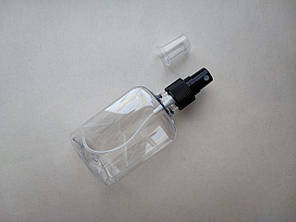 100 - 111 мл флакон Квадрат ПЕТ прозора тара з чорним розпилювачем, спреєм 20/410 пляшка пластикова, фото 1