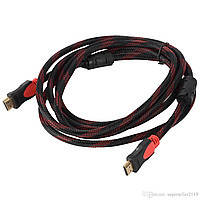 Кабель HDMI-HDMI v1.4 1.5m, оплетка, круглый Black/Red (Пакет)