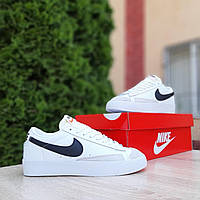 Мужские кроссовки Nike blazer low (белые с чёрным) короткие демисезонные модные кеды О10951