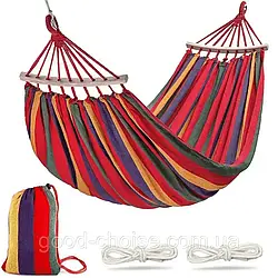 Підвісний гамак з планкою 210х150см, з чохлом / Тканинний різнокольоровий гамак для відпочинку / Похідний гавайський гамак
