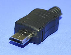 Штекер мікро USB-5р на кабель, з корпусом (матовий пластік), чорний Китай