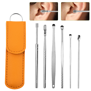 Набір для чищення вух 6 шт, в чохлі, TOOL SET, колір Рандом / Багаторазовий металевий набір для чищення вух