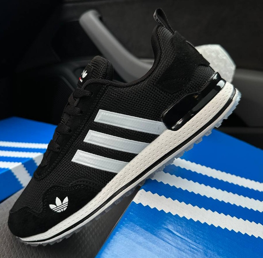 Чоловічі кросівки Adidas Poo-S3 Black White літні в сітку весна-літо-осінь повсякденні чорні. Живе фото, фото 1