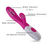 Подвійний вібратор для масажу та стимуляції жінок, стимулятор клітора та точки G з відростком, Інтимні іграшки, фото 2