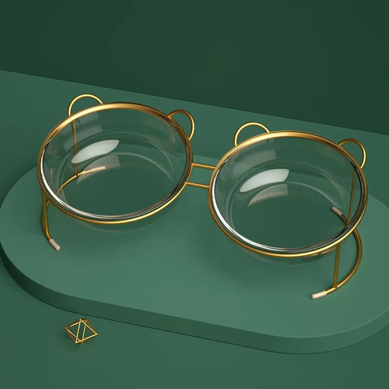 Подвійна миска для котів та собак GOLD на підставці, 2 х 500мл