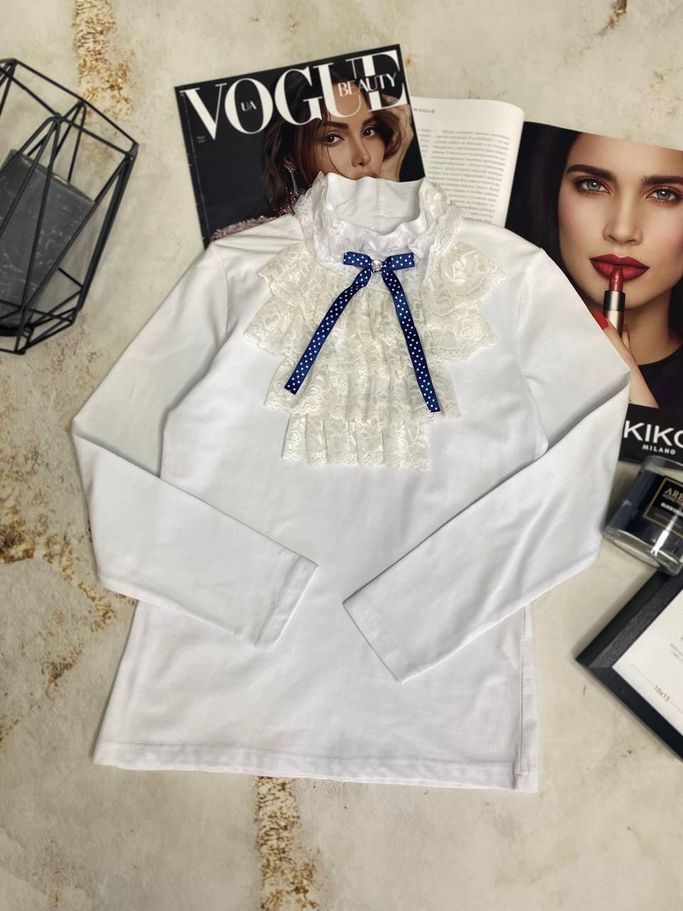 Шкільна біла блузка на дівчинку з гіпюром 5335, Eltelya, Білий, Для дівчаток, Весна Осінь, 152, фото 1